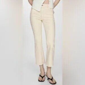 Mango MNG Sienna Flare Ankle Cropped Jeans in Cream  Size 6 EUC
